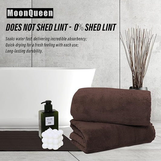 MOONQUEEN 6 Pack Premium Bath Towel Set - Quick Drying - Microfiber Coral Velvet Highly Absorbent Towels - Multipurpose Use as Bath Fitness, Bathroom, Shower, Sports, Yoga Towel (Wood Brown)