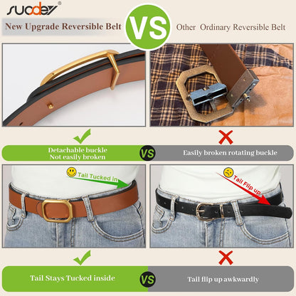 SUOSDEY Women Reversible Leather Belt for Jeans Pants Dresses Ladies Waist Belt, 1.3" Width Fits Waist Size from 38"