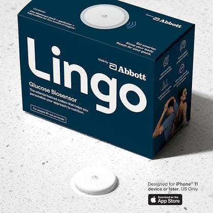 Lingo Continuous Glucose Monitor (CGM)  App. Made by Abbott. Know The Impact of What You eat. 1 Lingo biosensor Lasts up to 14 Days. Designed for iPhone 11 Device or Later. US Only.
