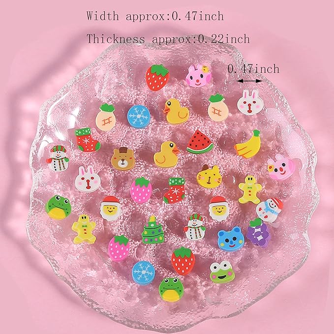300PCS Mini Christmas Fruit Animal Erasers,Assorted Novelty Pencil Erasers for Kids Party Favors School Student Prizes Gift