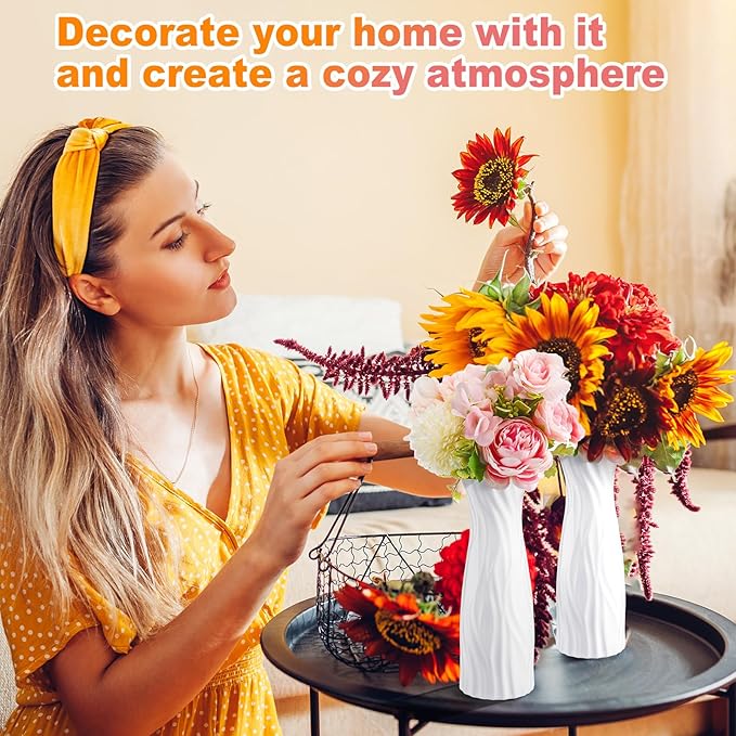 Hoolerry 12 Pcs White Flower Vases Bulk for Centerpieces Plastic White Bud Vase for Flowers Ceramic Look Flower Vase Decorative Tall Unbreakable Vase for Flowers Home Office Table(Elegant Style)