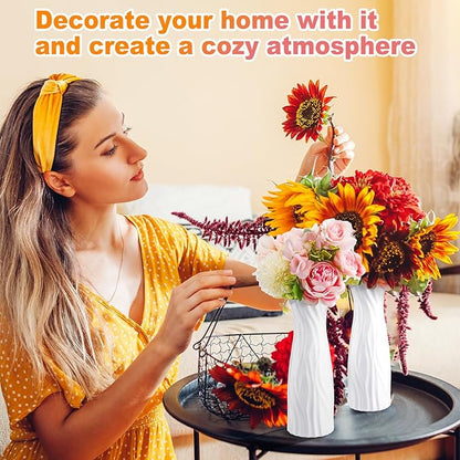 Hoolerry 12 Pcs White Flower Vases Bulk for Centerpieces Plastic White Bud Vase for Flowers Ceramic Look Flower Vase Decorative Tall Unbreakable Vase for Flowers Home Office Table(Elegant Style)