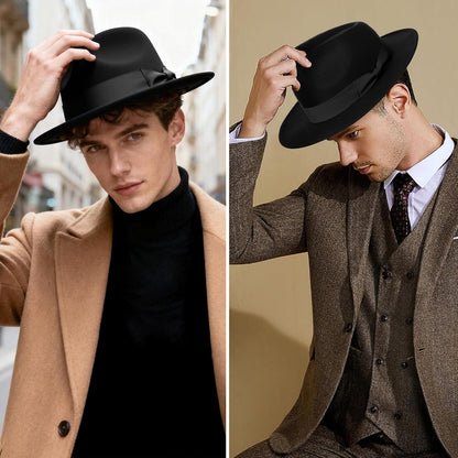 1920s Fedora Hat for Men Gatsby Wide Brim Fedora Hat Felt Panama Cap with Band for Women Men