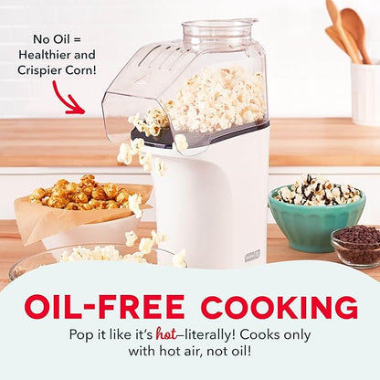 DASH Hot Air Popcorn Popper Maker with Measuring Cup to Portion Popping Corn Kernels  Melt Butter, 16 Cups - White