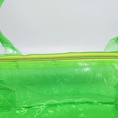 Spend Night Bag Clear PVC Tote Bag Bright Candy Color with Durable Metal Zipper for Gym, School, Travel, Beach