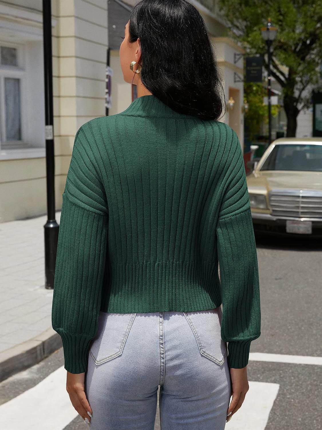 ZAFUL Women's Mock Neck Sweater Long Sleeve Ribbed Knit Basic Cropped Pullover Sweater