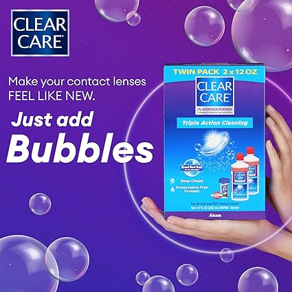 Clear Care Cleaning  Disinfecting Solution with Lens Case, Twin Pack,12 Fl Oz (Pack of 2)