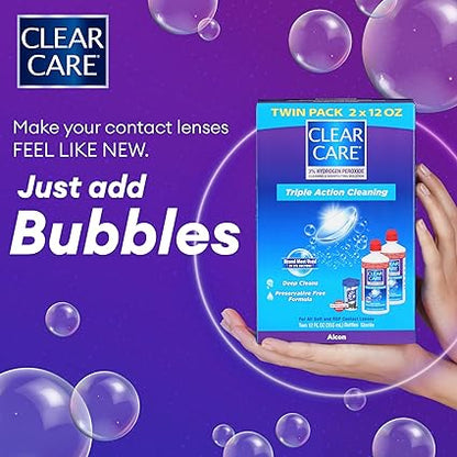 Clear Care Cleaning  Disinfecting Solution with Lens Case, Twin Pack,12 Fl Oz (Pack of 2)