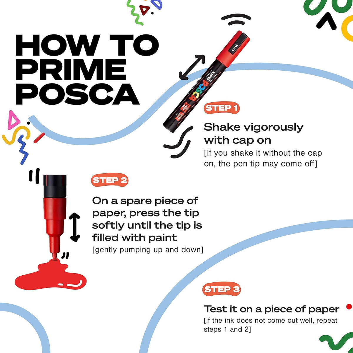 uni POSCA PC-3M Water-Based Paint Markers, Reversible Fine Tip (1.8-2.5mm), Red