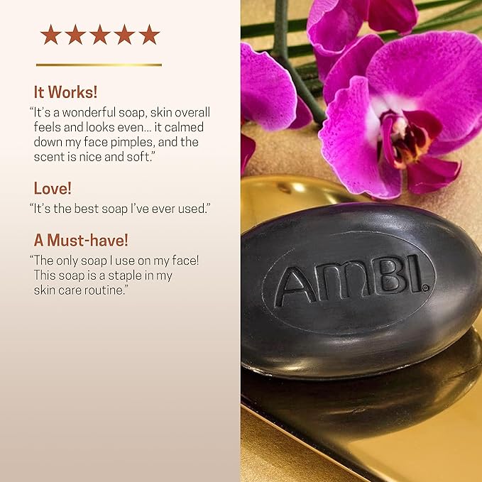 Ambi African Black Soap Face & Body Bar, Cleans and Nourishes Skin, Rinses Clear, 5.3 Ounce