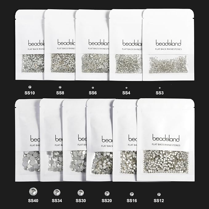 beadsland 1440 Piece Flat Back Crystal Rhinestones Round Gems,1.3mm-6.5mm,Dark Siam (SS20(4.6-4.8mm)( Open Box )
