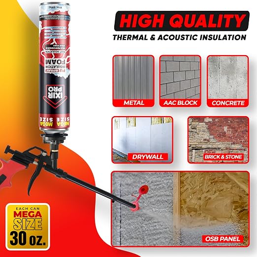 Spray Foam Insulation, 18 Pack x 30 oz, Expanding Foam Sealant Spray High Density Closed Cell Spray for Walls, Attic, Ceiling, Windows, Heat & Sound Control, Energy Saver, Seal Cracks & Gaps