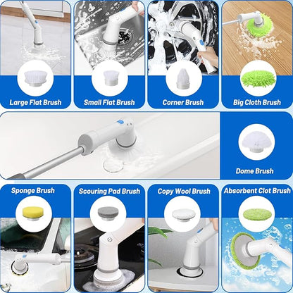 Electric Spin Scrubber Cordless BestMal 9 in 1 Tornado Scrub Shower Scrubber Power Scrubber for Cleaning Electric Scrubber for Cleaning Shower Brush Electric Grout Scrubber Bathroom Cleaning Tools