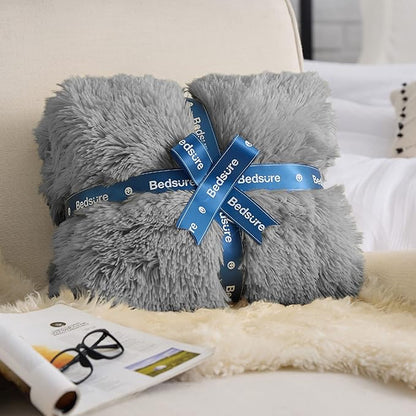Bedsure Fluffy Grey King Size Blanket for Bed, Thick Soft Sherpa Faux Fur Fleece Bedding Fuzzy Plush Winter Warm Heavy Oversize Big Large King Blanket, Cozy Grey Gifts for Men Women, 108x90