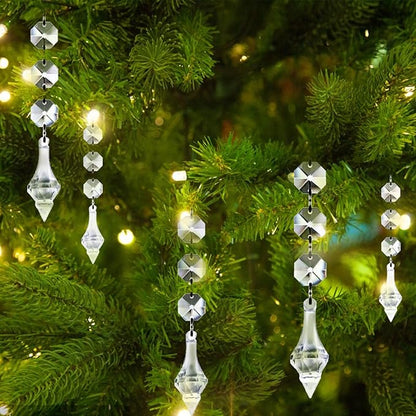 Jishi 30pk Crystal Finial Ornaments for Christmas Tree Decorations, Shatterproof Acrylic Hanging Crystals, Clear Plastic Finial Drop Christmas Ornaments for Centerpiece Chandelier Decor Party Supplies