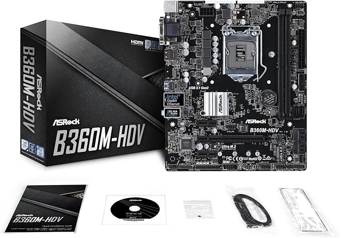 ASRock B360M-HDV LGA1151/Intel B360/DDR4/Quad CrossFireX/SATA3&USB3.1/M.2/A&GbE/MicroATX Motherboards