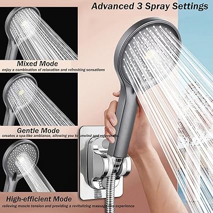 Shower Heads Set High Pressure Handheld Shower Head with Adjustable 3 Spray Modes Detachable Shower Head with Stainless Steel Hose and Bracket