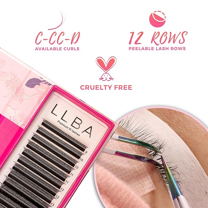 LLBA W Eyelashes Extensions - 3D Handmade Volume Eyelashes | C CC D Curl | Thickness 0.05~0.07mm | 8-15mm Length Mixed Tray | Full Fluffy Volume Look | Long Lasting & Easy Application (W, 0.07 D 11mm)
