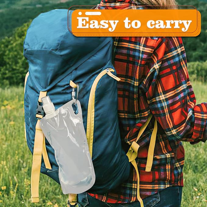 4 Pack Collapsible Water Bottles, Foldable Water Bottles for Traveling, Soft Water Bottle for Hiking, Running, Camping with 4 Loops
