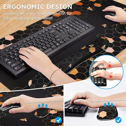 iCasso Keyboard Mouse Pad Set,Extended Gaming Mouse Pad Keyboard Wrist Rest Support, Memory Foam, Easy Typing Pain Relief, 3Pcs (35.4A15.7 in) Large Ergonomic XXL Ultra Thick Mousepad Desk Mat