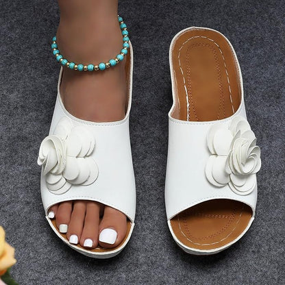 Ladies Flower Sandal Slippers Summer Slope Heel Fish Mouth Women's Casual Roman High Heel Womens Summer Sandals Aerosols
