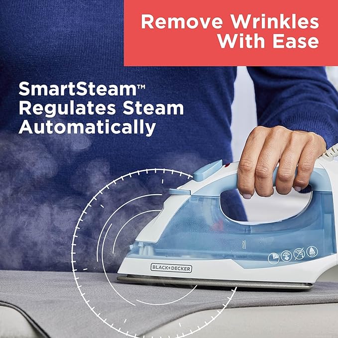 BLACKDECKER Easy Steam Compact Iron for Clothes, Automatic Shutoff, Nonstick Plate, Light Weight, 1200 Watts