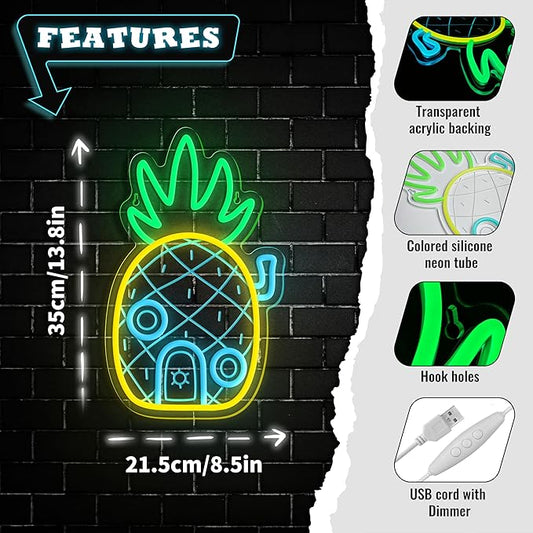 Dimmable neon sign with LED light under the sea and pineapple for wall decoration, ocean theme, children's room, bedroom, playroom, birthday party decoration, gifts for