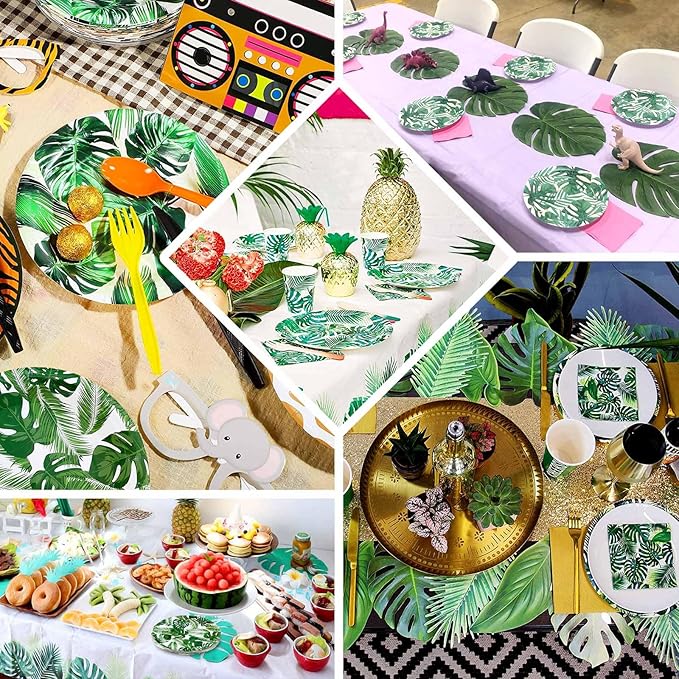 Efavormart 25 Pack  9" Tropical Palm Leaf Mix Dinner Disposable Paper Plates - 300 GSM