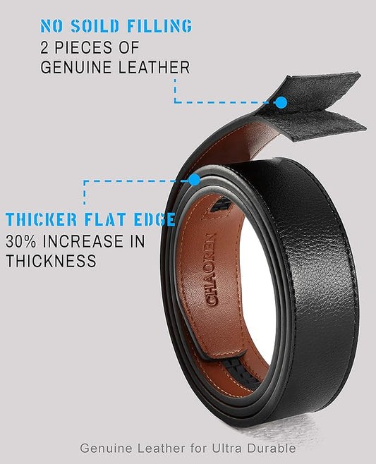 CHAOREN Ratchet Belt Replacement Strap 1 3/8”, Leather Belt Strap for 40MM Slide Click Buckle