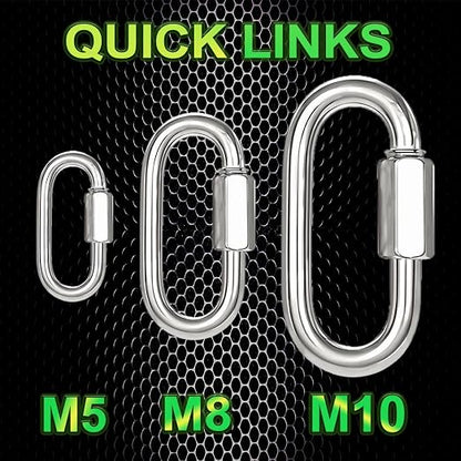 8 PCS 3 Inches Chain Quick Links, M8 Galvanized Steel Thread Heavy Duty Carabiner Clips, 5/16" Locking Carabiners Connectors for Hammock, Camping, Pet Leash, Key Chain, Gym, 2000 Lbs Capacity