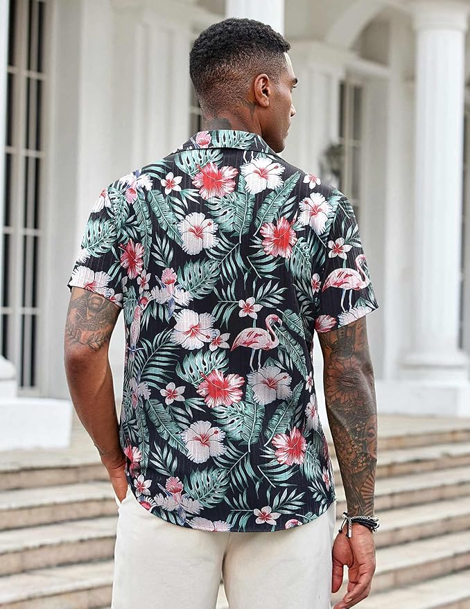 COOFANDY Mens Casual Button Down Shirts Short Sleeve Textured Shirt Summer Beach Shirts for Men