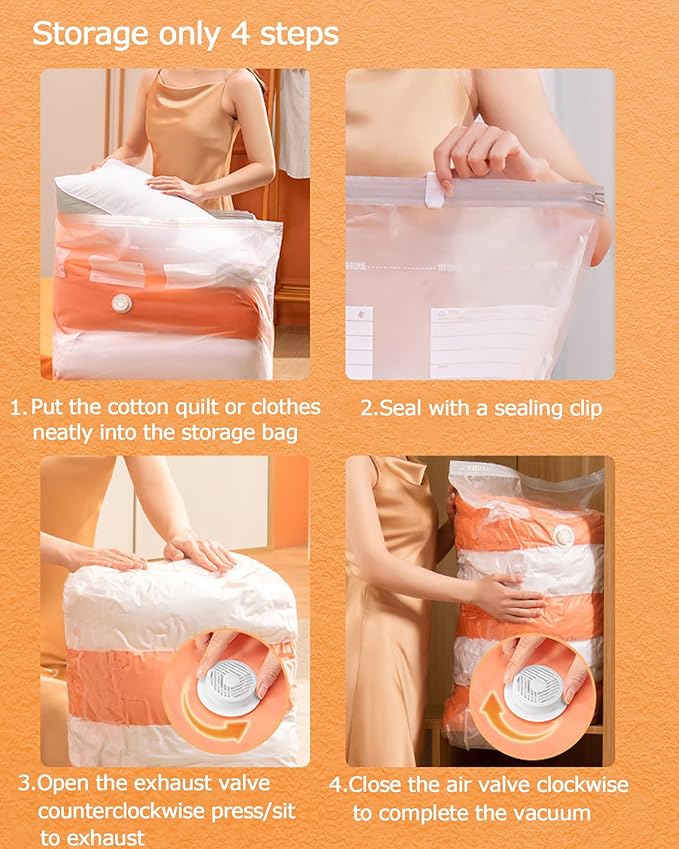 2 Pack Vacuum Storage Bags YQBOOM Space Saver Bags Set No Pump Needed Vacuum Sealer Bags for Bedding, Clothes, Pillow, Blankets Travel Accessories  Small