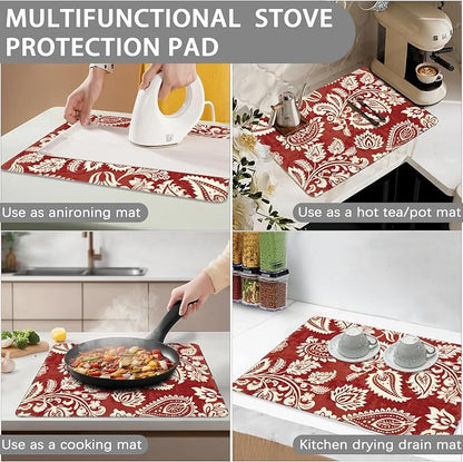 Decorative Electric Stove Cover - Red Indian Floral Design, Non-Slip Heat Resistant Protector for Smooth/Glass Top Stoves, Fits 28.5'' x 20.5'' (Not for Gas or Coil)