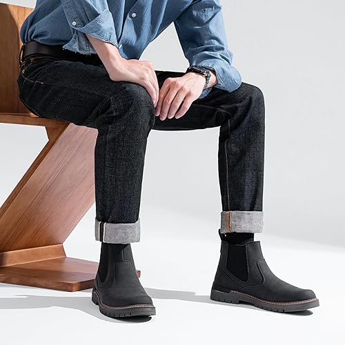 Jousen Mens Boots Retro Mens Casual Boots Chelsea Boots Mens Slip On Boots for Men
