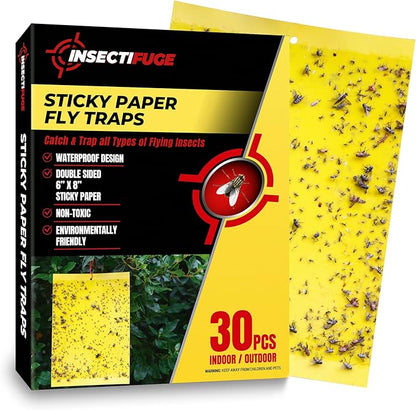 30Pcs Dual-Sided Yellow Sticky Traps for Plant Gnats - Waterproof Fly Paper Outdoor Indoor for Fungus Gnat Trap, Fly Tape Outdoor for Whiteflies, Aphids, Leafminers, Fruit Sticky Traps