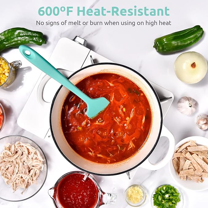 Heat Resistant Silicone Large Spatula: U-Taste 600oF High Heat Flexible 11.38in Silicon Mixing Stirring Cooking Scraping Baking Bowl Scraper Seamless Spreader for Kitchen Nonstick Cookware (Aqua Sky)