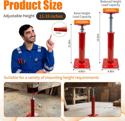 House Jacks for Leveling Crawlspace, Adjustable Floor Jack Post 11"-16" Height, 11023 lbs Load Capacity Heavy Duty Steel Support Jack for Basement, Beam, Floor, Deck, Construction (2 Packs)