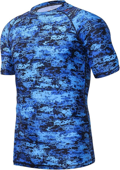 HUGE SPORTS Men's Splice UV Sun Protection UPF 50+ Skins Rash Guard Short Sleeves