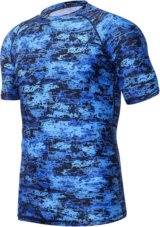 HUGE SPORTS Men's Splice UV Sun Protection UPF 50+ Skins Rash Guard Short Sleeves