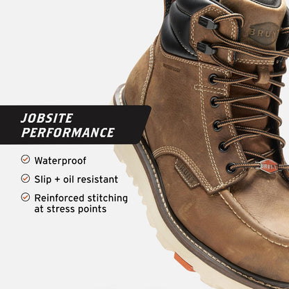 Welted (Soft Toe) - 6" Waterproof Moc Toe Wedge Work Boot - Goodyear Welt Construction - EH & ESR Rated - Oil & Slip Resistant - Adjustable Width System