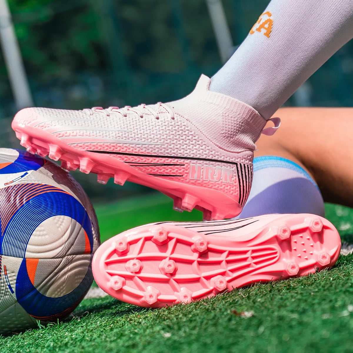 Men's Soccer Cleats Football Cleats for Unisex-Adult High-Top Spikes Shoes for Youth Lightweight Professional Training Turf Outdoor Athletic Sneaker Big Boys