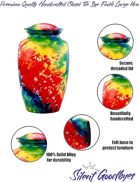 Tie-Dye Cremation Urn for Ashes - Large Memorial Urn for Human Ashes Adult Female  Male  Decorative Burial Urn for Women  Men  Funeral Cremation Urn with Velvet Bag