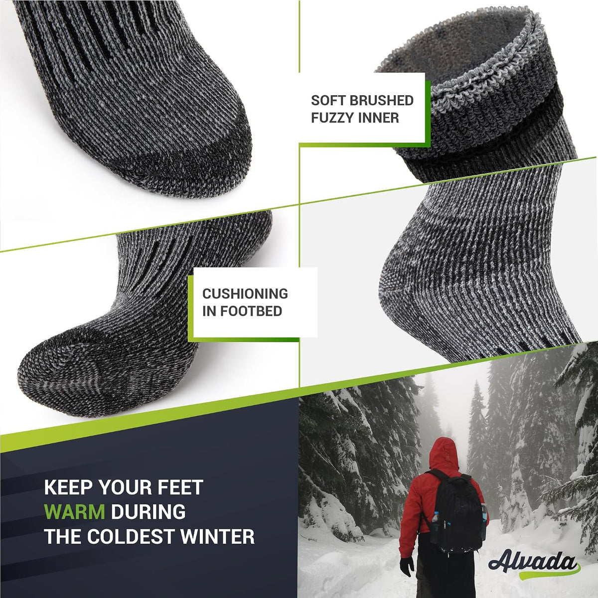 Warm Thermal Wool Socks for Winter Moisture Wicking and Breathable Cozy Boot Socks | 3 Pairs | Medium-large