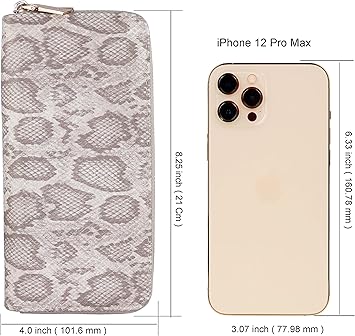 B BRENTANO Vegan Leather Double Zipper Pocket Wallet with Grip Hand Strap (Python Cream)