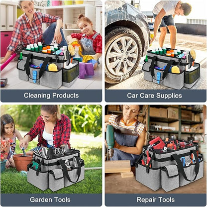 Cleaning Caddy Bag,Large Cleaning Supplies Organizer with Handle for Housekeepers,Gray