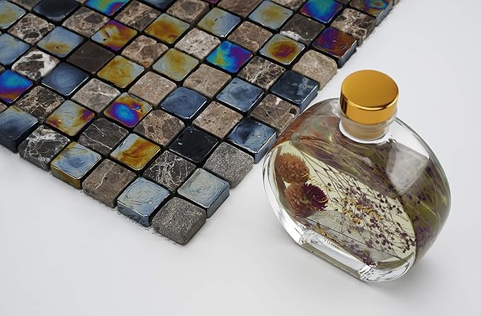 Glass and Stone Mosaic Tile for Kitchen Backsplash, Bathroom Shower Wall, Etc, Mini Teseo Collection, Mixed Squares, 12"X12"X516 (GM 6204 - Topaz, Set of 5 Sheets)