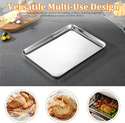 2Pcs Baking Sheet Pan, 17x12 Inch Stainless Steel Cookie Sheet, Rust-Proof & Safe Oven Baking Tray for Kitchen
