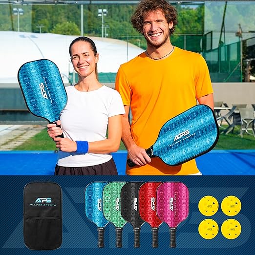 Pickleball Paddles Set of 2 -USAPA Approved with Bag- 2 Outdoor Balls and 2 Indoor Balls - Lightweight -Fiberglass Honeycomb Core - Modern Design- Great Gifts Men & Women