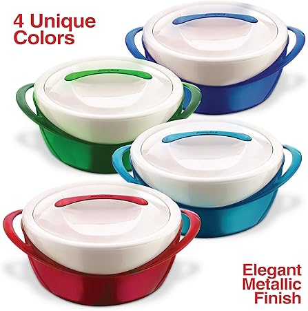 Pinnacle Large Insulated Casserole Dish with Lid 2.6 qt. Elegant Hot Pot Food WarmerCooler -Thermal SoupSalad Serving Bowl Stainless Steel Hot Food ContainerBest Gift Set for Moms Holidays Teal