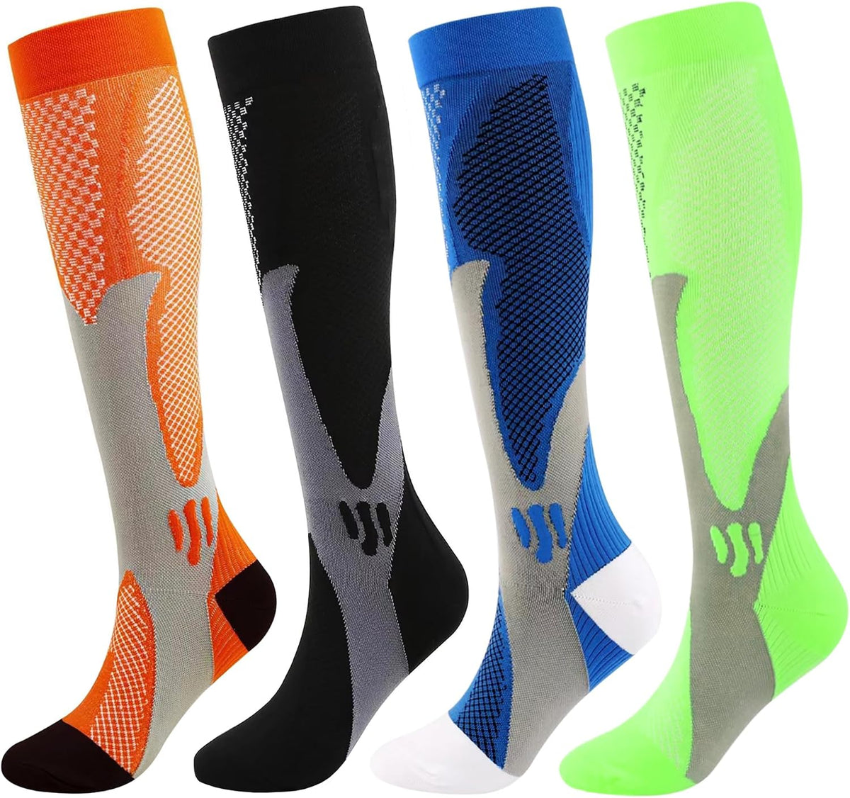 Kickticks 2 Pairs Compression Socks for Woman & Man Unisex 20-30mmHg Knee high Plus Size Wide Calves for Flying Running (Blue and Green only)